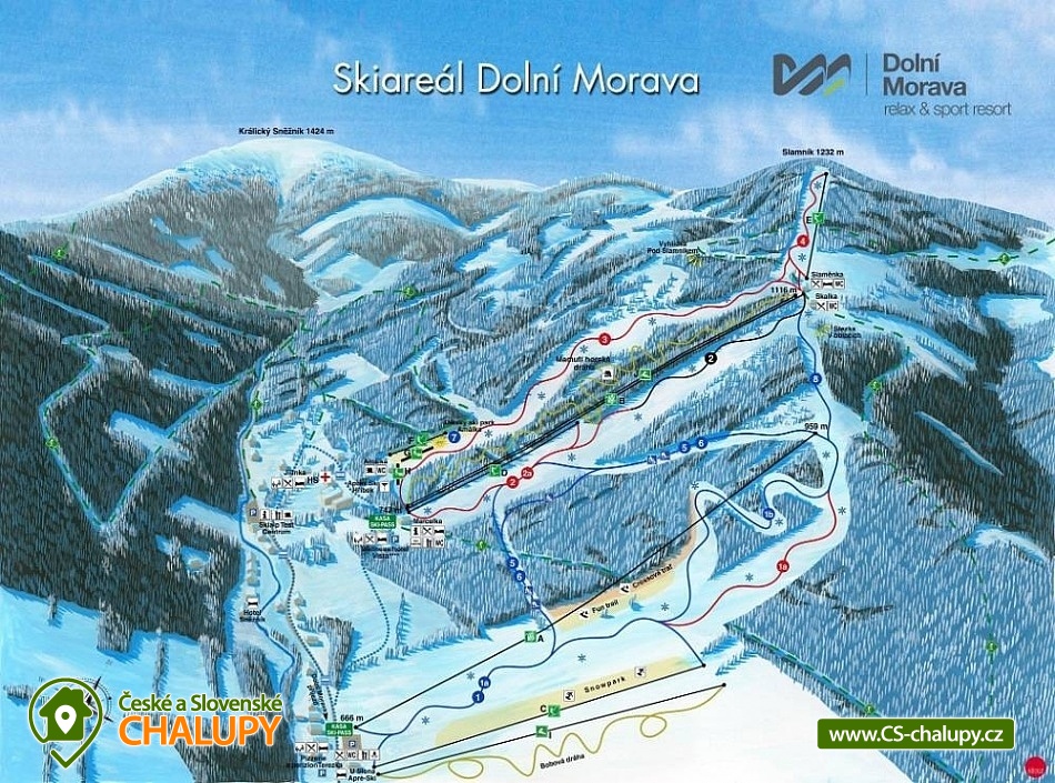 Mapa sjezdovek a lyžařského areálu Dolní Morava